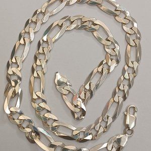 925 sterling silver solid figaro style chain